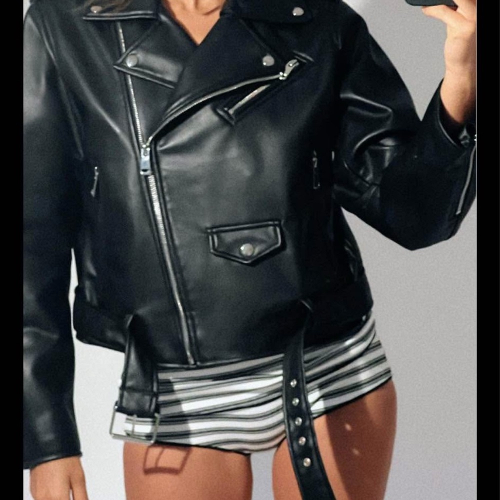 Zara Black Leather Biker Jacket